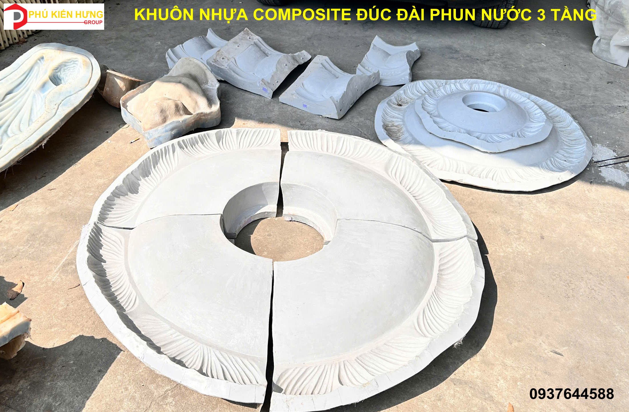 Khuôn nhựa composite đúc đài phun nước bê tông 3 tầng