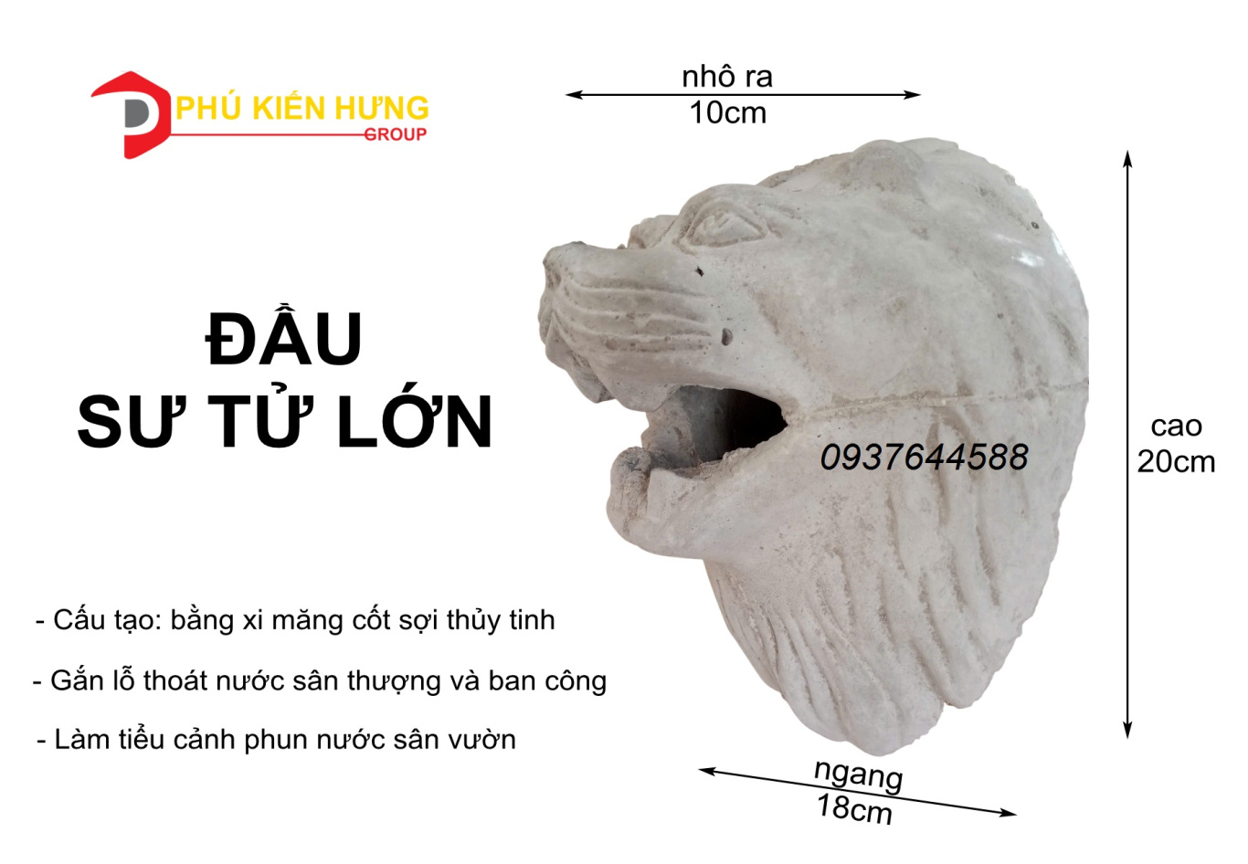 Đầu sư tử to há mồm phun nước-pkh-seo