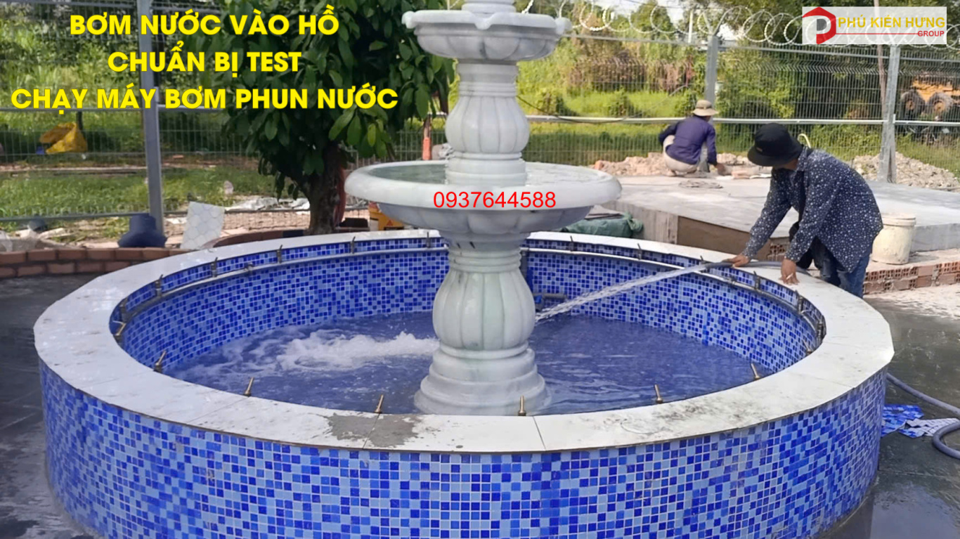 BƠM NƯỚC VÀO HỒ TEST ĐÀI PHUN NƯỚC BẰNG ĐÁ