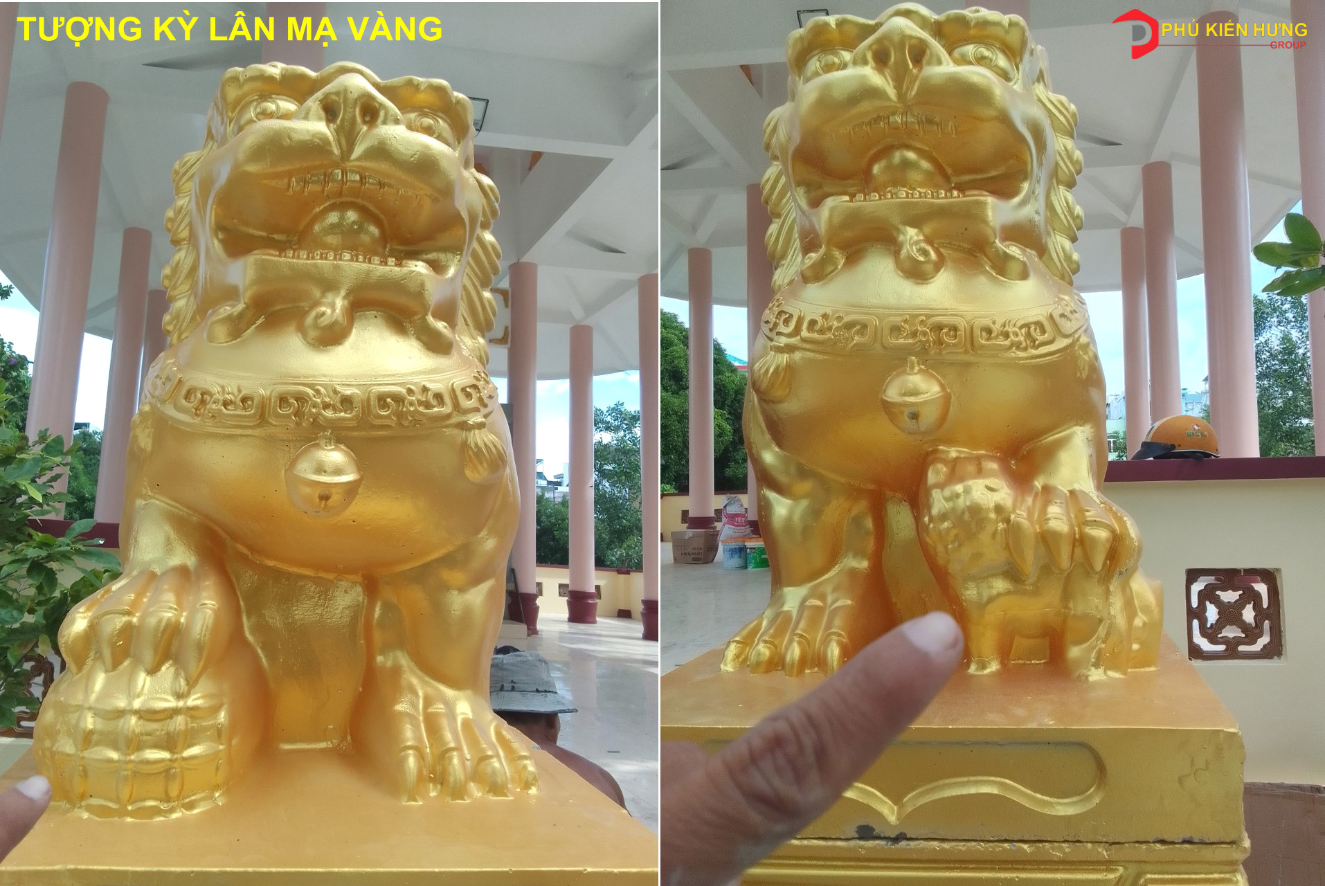 Cặp tượng kỳ lân bê tông mạ vàng 24k