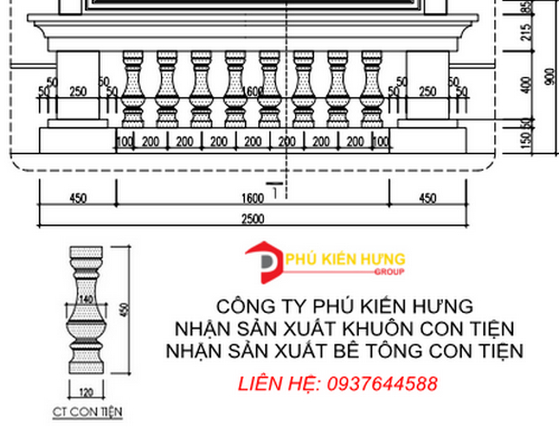 KHUÔN CON TIỆN BẢN VẼ CAO 45CM