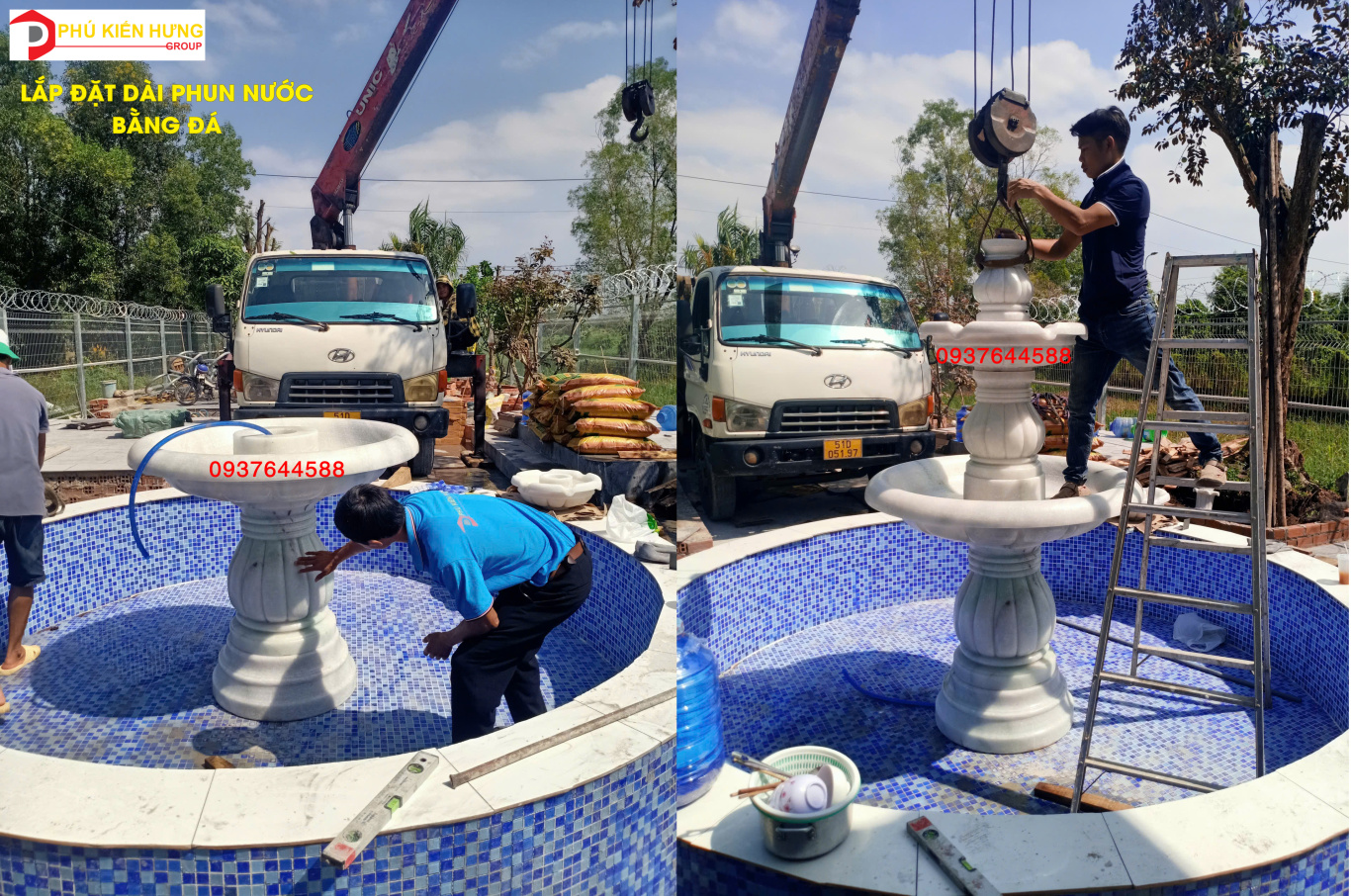 LẮP ĐẶT ĐÀI PHUN NƯỚC ĐÁ TRẮNG TẠI CỦ CHI