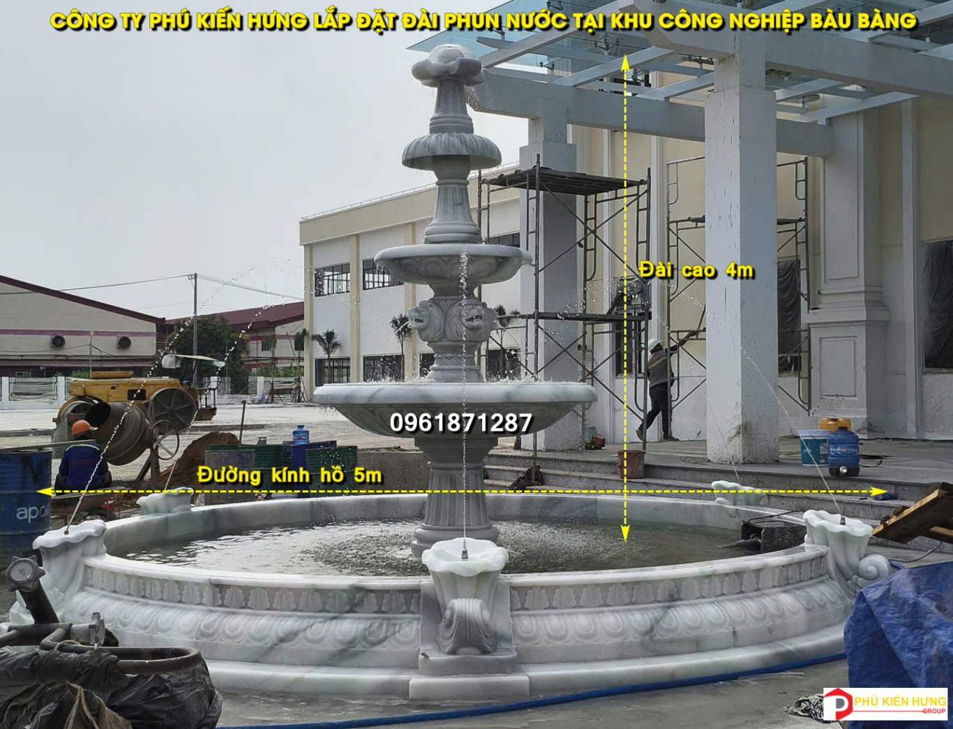 Lắp đặt đài phun nước đá trắng tại khu công nghiệp bàu bàng