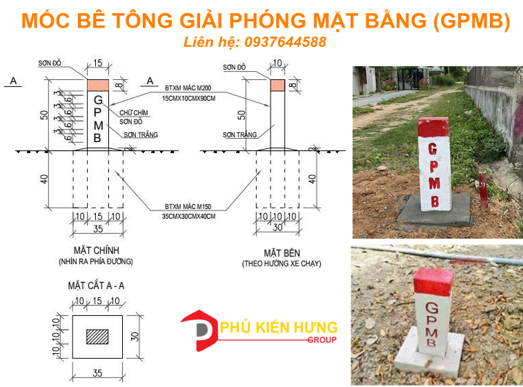 Mốc bê tông giải phóng mặt bằng phú kiến hưng 0937644588