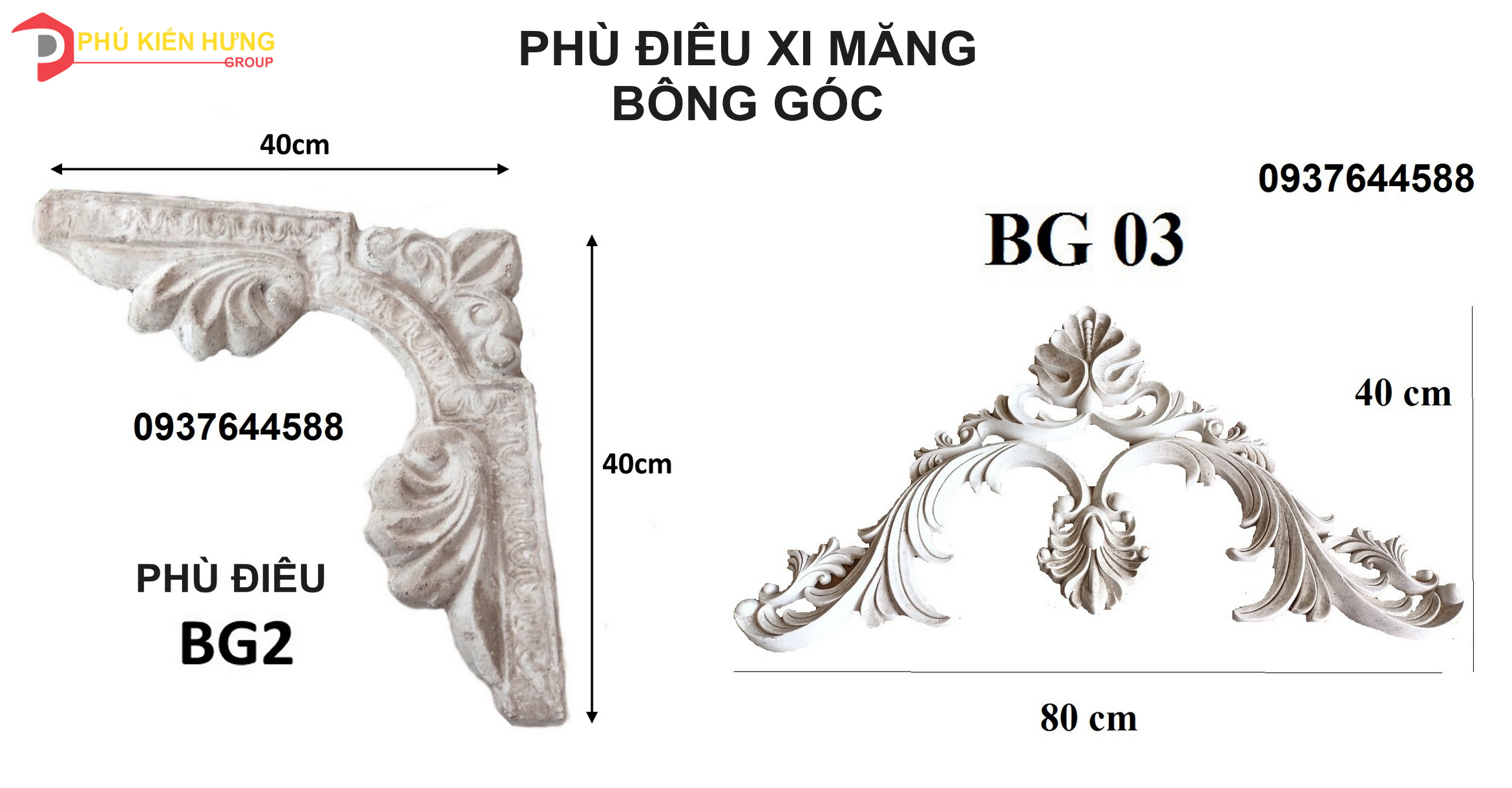 Phù điêu xi măng bông góc pkh1