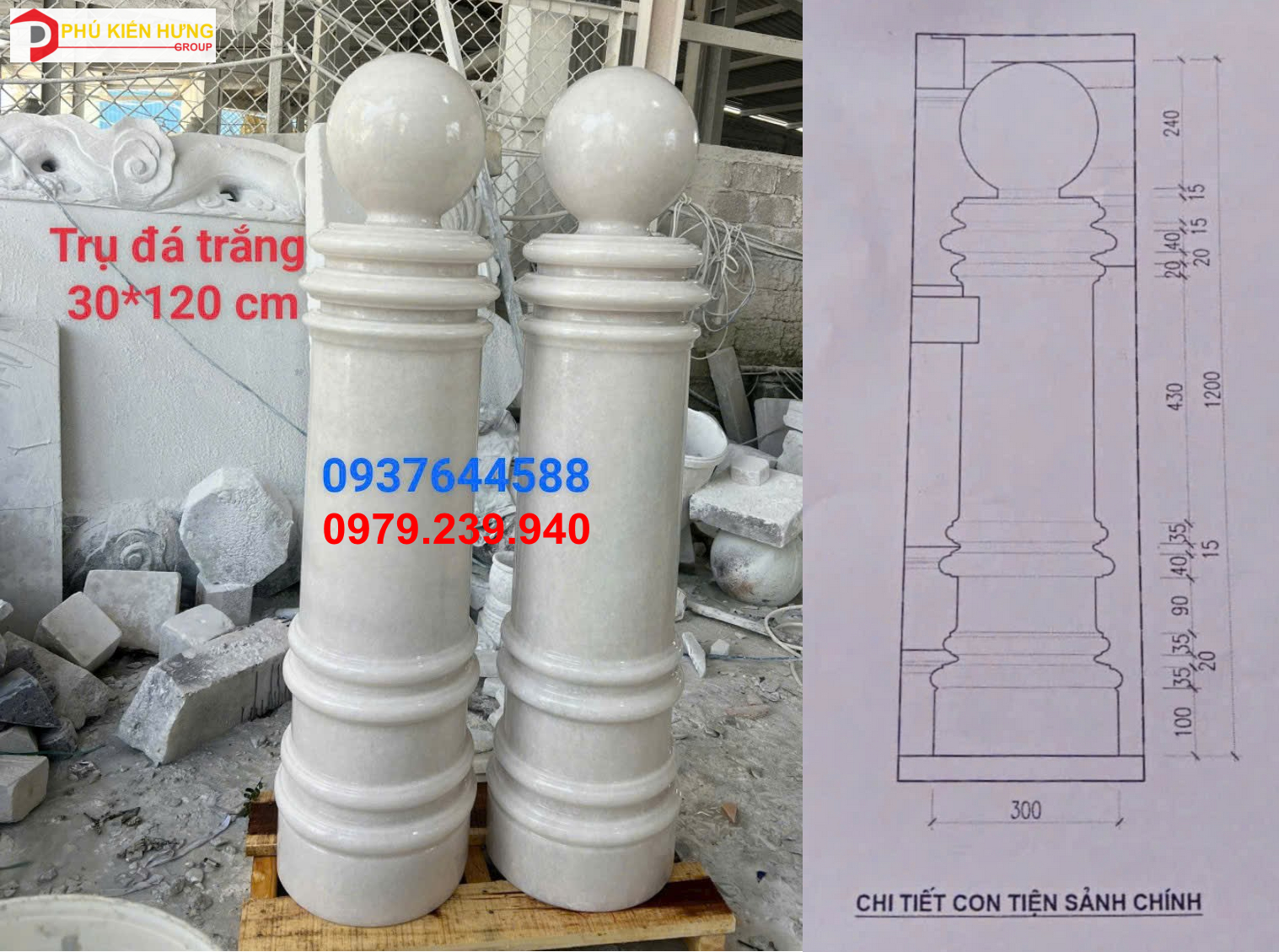 TRỤ LAN CAN ĐÁ TRÒN 30X30X120CM_WSAI