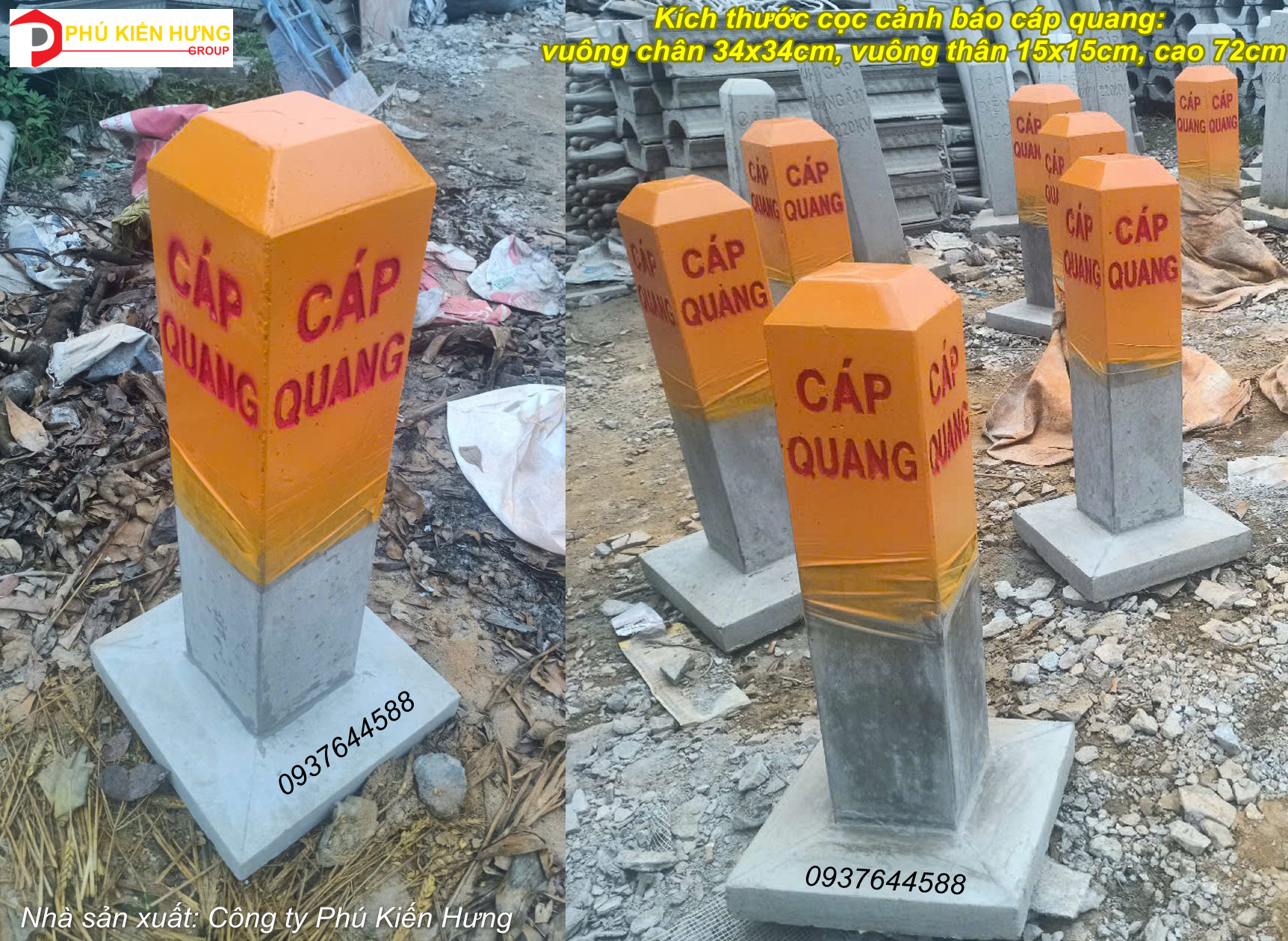 cọc cảnh báo cáp quang do công ty Phú Kiến Hưng sx 0937644588