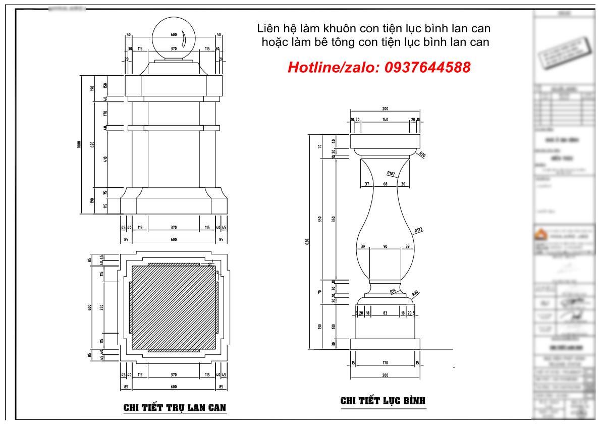 liên hệ làm khuôn con tiện lan can